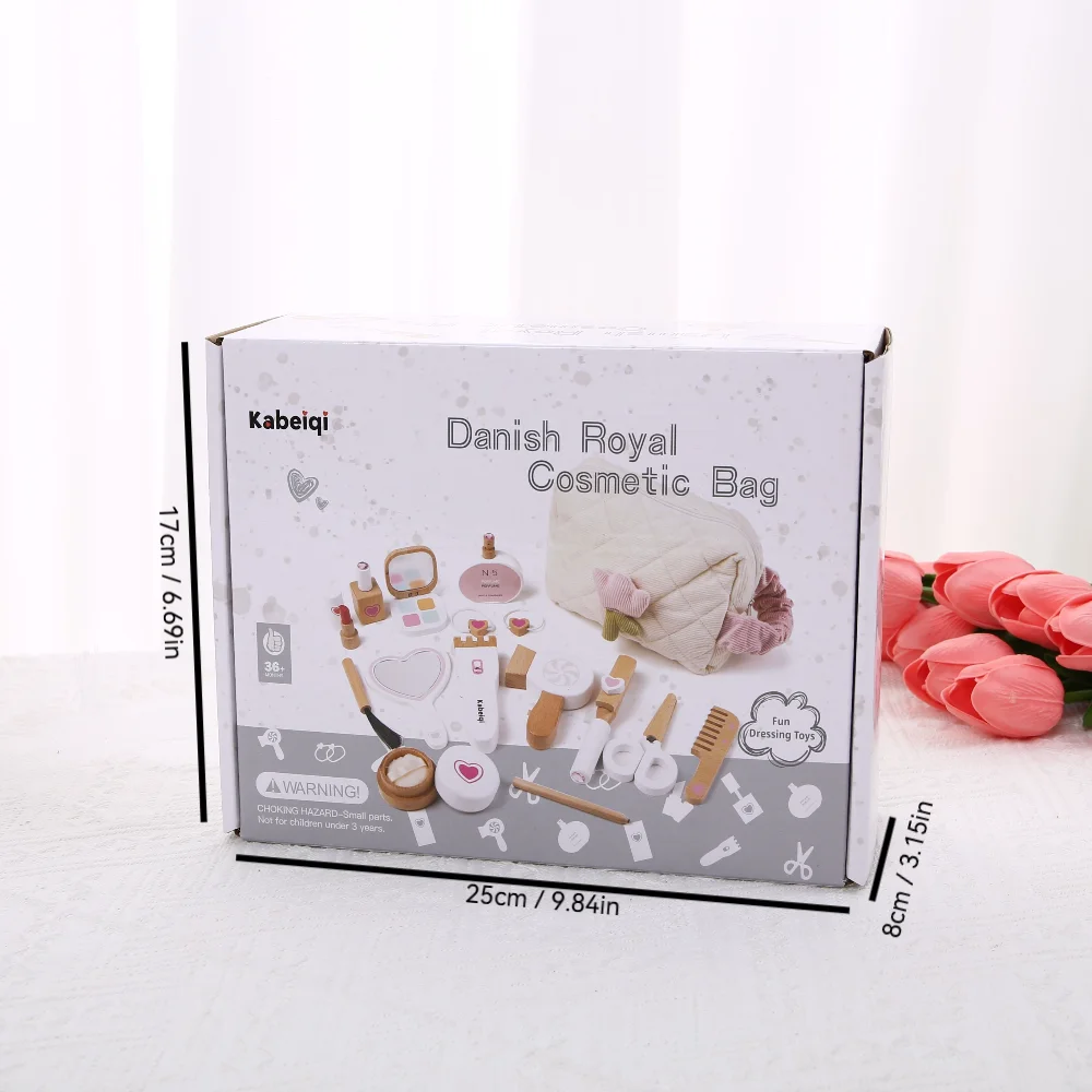 حقيبة مكياج للأطفال، لعبة اللعب، أداة مكياج محاكاة الأميرة الخشبية، هدية للفتيات الصغيرات #5
