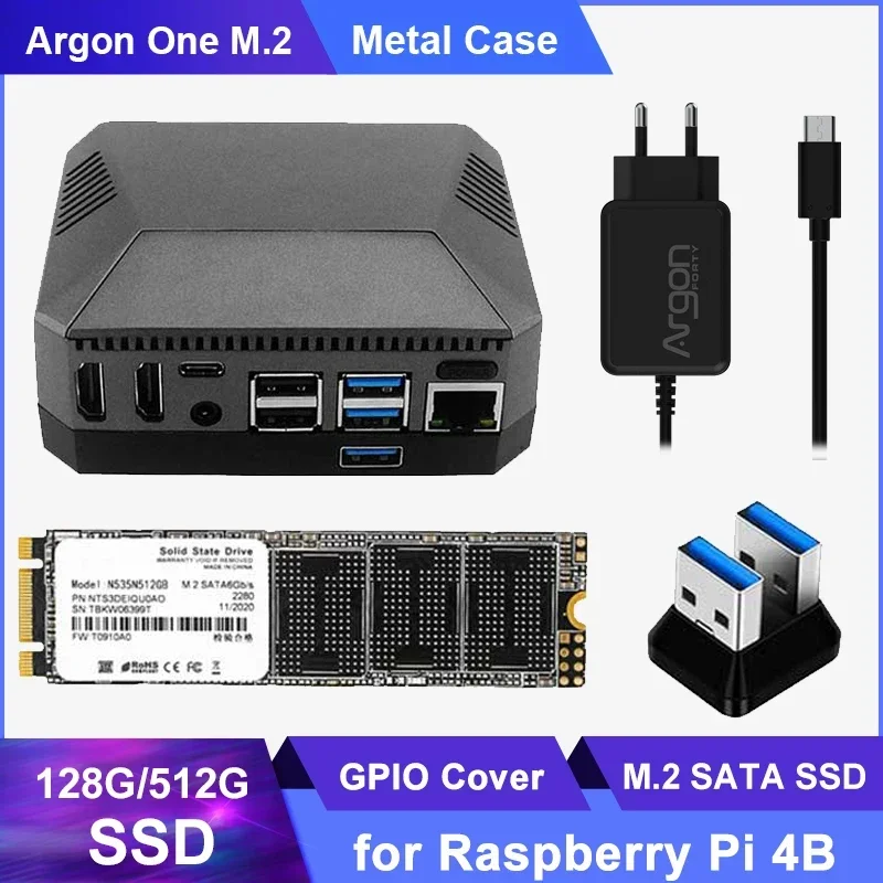 Raspberry Pi 4 Argon One M.2 Aluminum Case with SSD SATA M2 Expansion Slot GPIO Cover Cooling Fan for Raspberry Pi 4 Model B