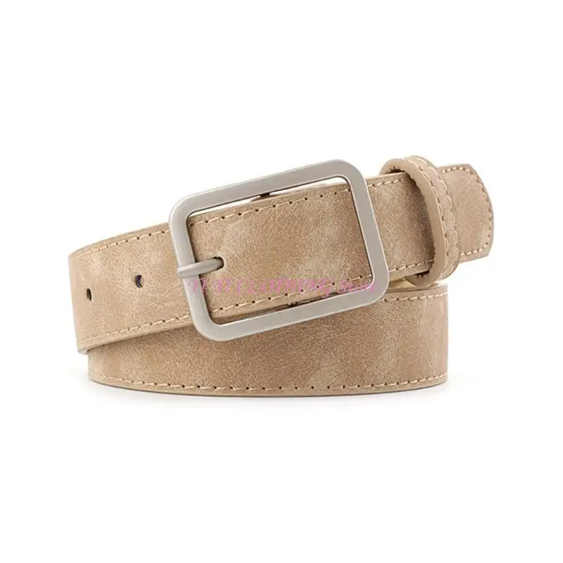 

N5KF Faux Leather Belt For Women Adjustable Waist Strap Silver Buckles Fashion Accessory