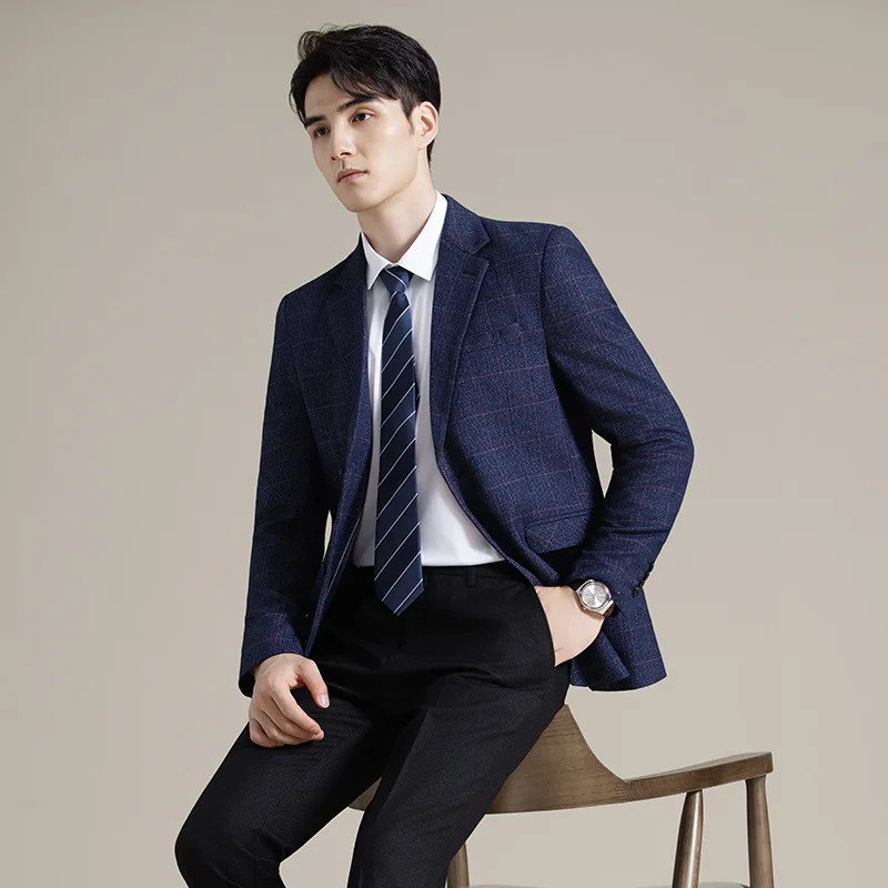 

Autumn And Winter New Men's Korean Version Slim Suit Fashion Casual Plaid Blazer