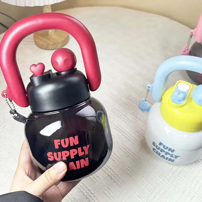 

800Ml Big Belly Plastic Water Bottles With Handle Tea Filter Double Drink Kettle Cute Girls Juice Milk Bubble Coffee Sippy Cup