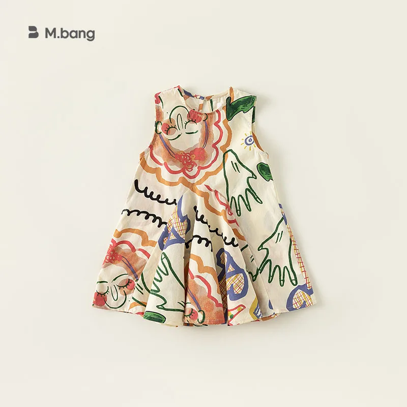 ملابس الأطفال الفتيات فستان الصيف بلا أكمام شخصية الكتابة على الجدران المتوسطة والصغيرة ألف كلمة تنورة فتاة طفل الأطفال تنورة