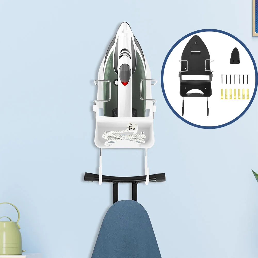 Ironing Board Holder Wall Mount Electric Iron Rack Space Saving Iron Board Hanger with Dual Hooks Laundry Rooms Accessories