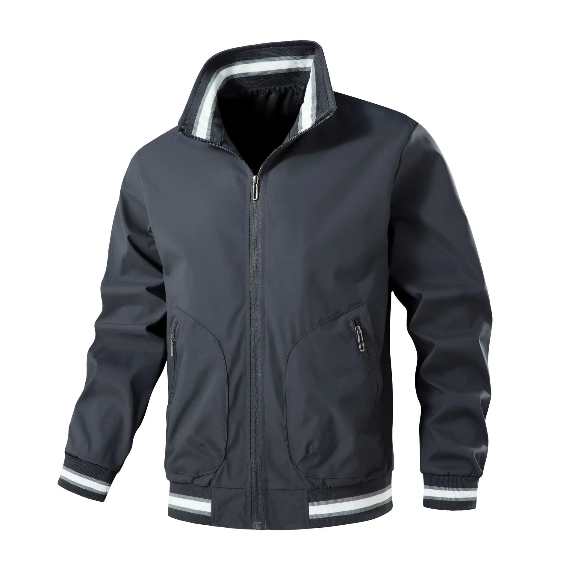 

European Style Men's Solid Color Casual Jacket Stand up Collar Versatile Handsome Fashionable Simple Top Trendy Men's Wear