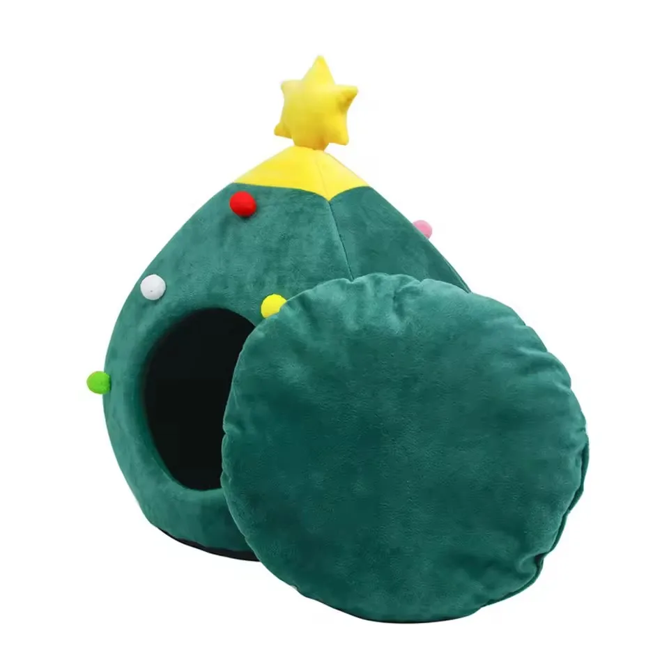 

Christmas Tree Cat Bed House Warm Soft Pet Nest Small Dog Puppy Cave Shape Holiday Season Gift Indoor Comfortable Plush Mat