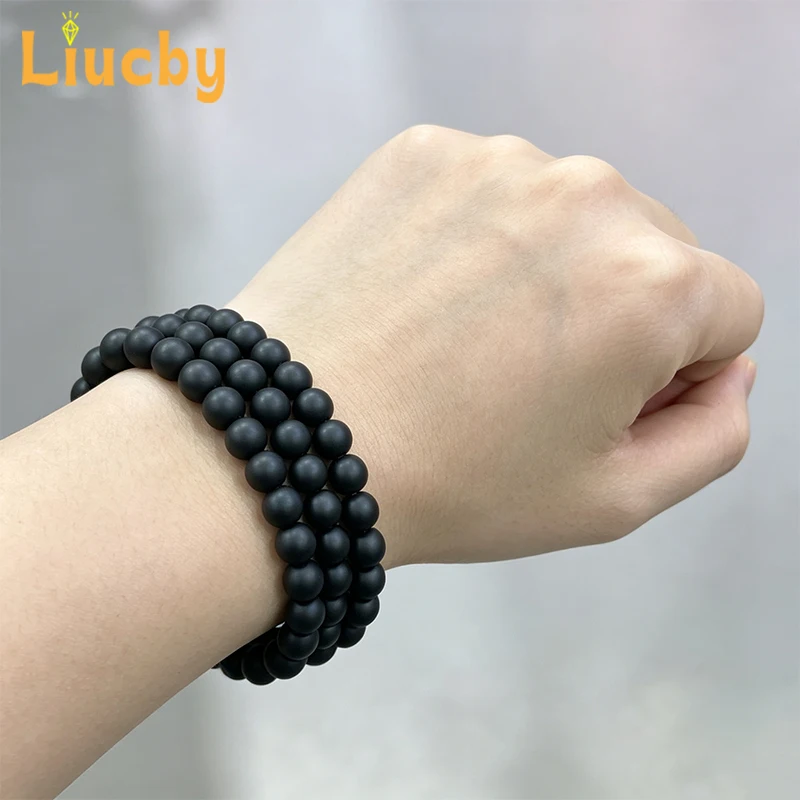 Natürliche, matt schwarz schimmernde Achat-Edelsteinperlen in runder Form für die Schmuckherstellung, Armbänder, Halsketten, 4 mm, 6 mm, 8 mm, 10 mm, 12 mm, 15 Zoll Stränge – Detail 6