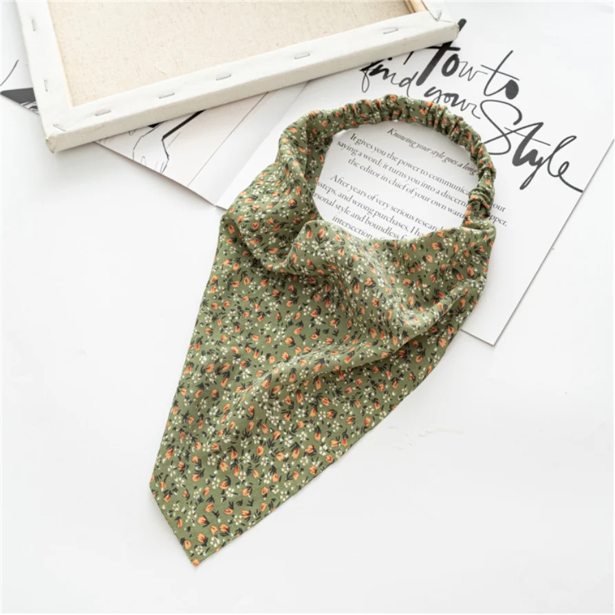 Damen Kleine Blumenmuster Stoff-Bandanas Mädchen Frische Dreieckige Kopftücher Damen Sommer Herbst Haarschals Haaraccessoires Turban – Detail 15