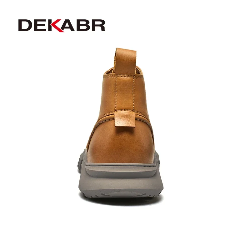 DEKABR New Fashion Winter Ankle Boots Genuine Leather Mens Boots Lace-Up Platform Waterproof Comfortable Warm Fur Boots