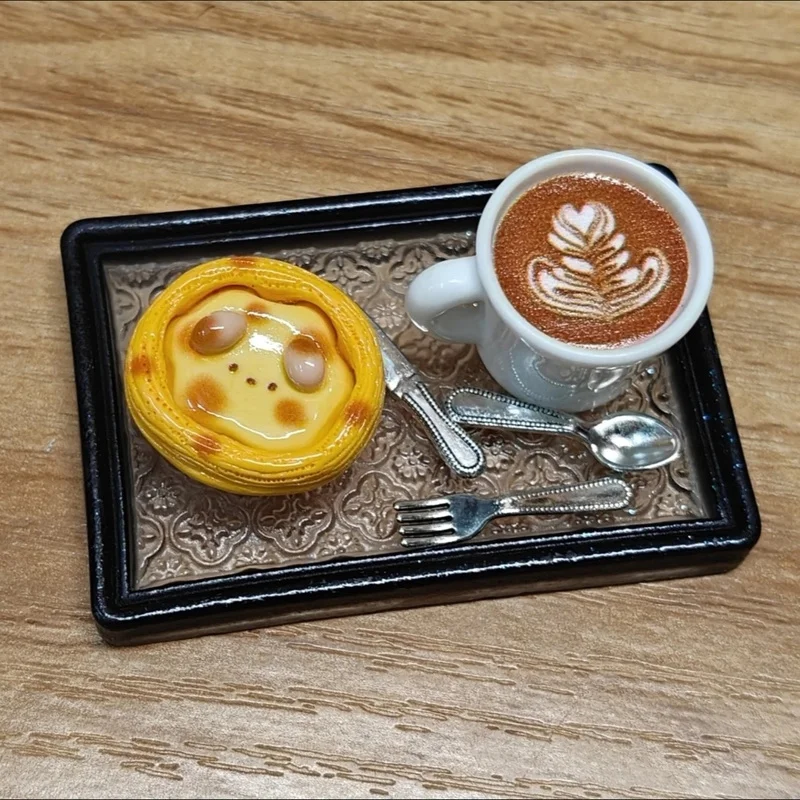 1/12 Scale Miniature Pudding Cake Coffee Set Dessert Model Afternoon Tea Dollhouse Decoration Accessory Simulated Food Toys