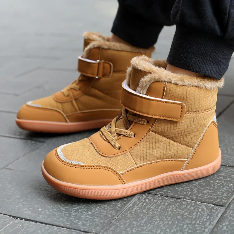 

2025 Winter Children Shoes Plush Waterproof Fabric Non-Slip Boys Girls Shoes Fashion Warm Outdoor Boots Rubber Sole Snow Boots