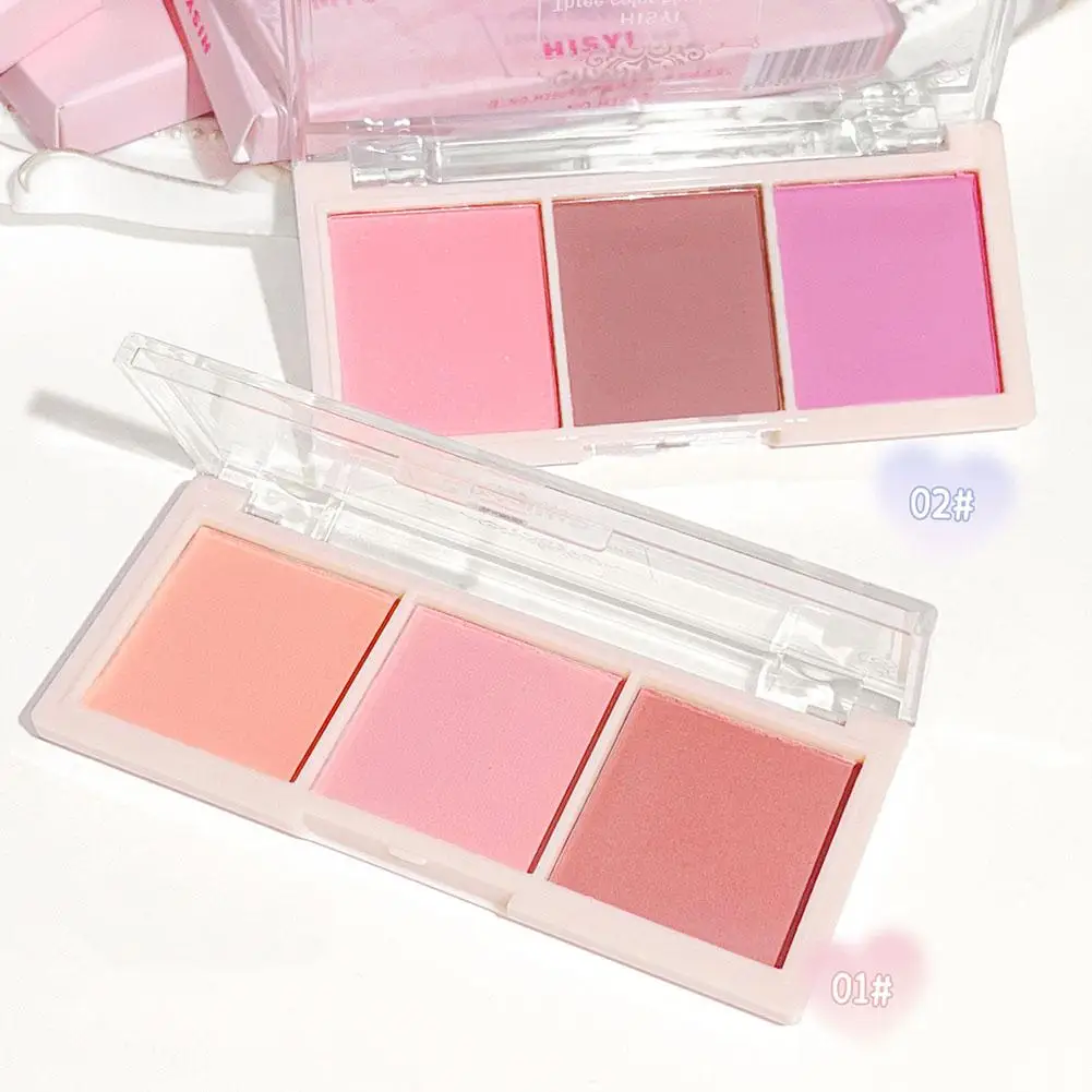 Natural Matte 3 Colors Face Blush Powder - Cheek Tint Cosmetics Brightens Complexion Enhances Radiance Daily Makeup Beauty