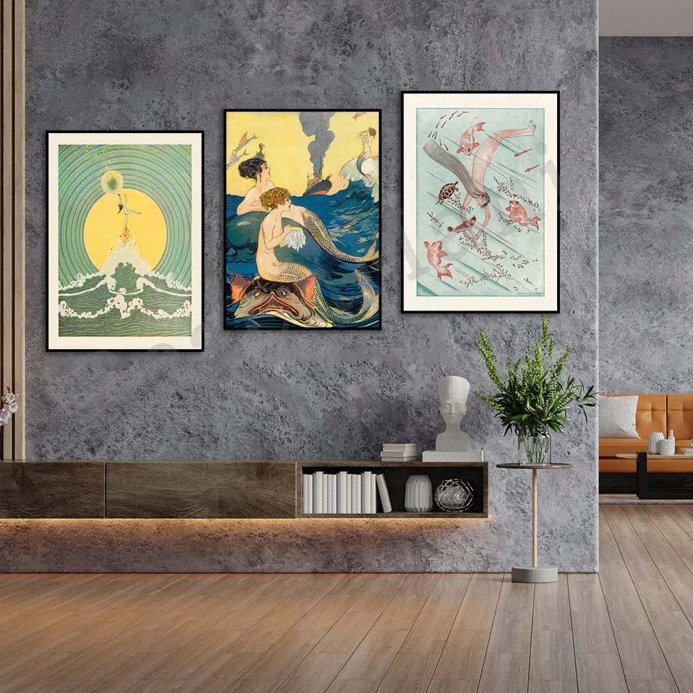 الوصول إلى القمر، أمواج الشمس المتحركة، أسماك البحر، ملصق سحري غريب الأطوار، امرأة حورية البحر الرائعة والغوص تحت الماء #3