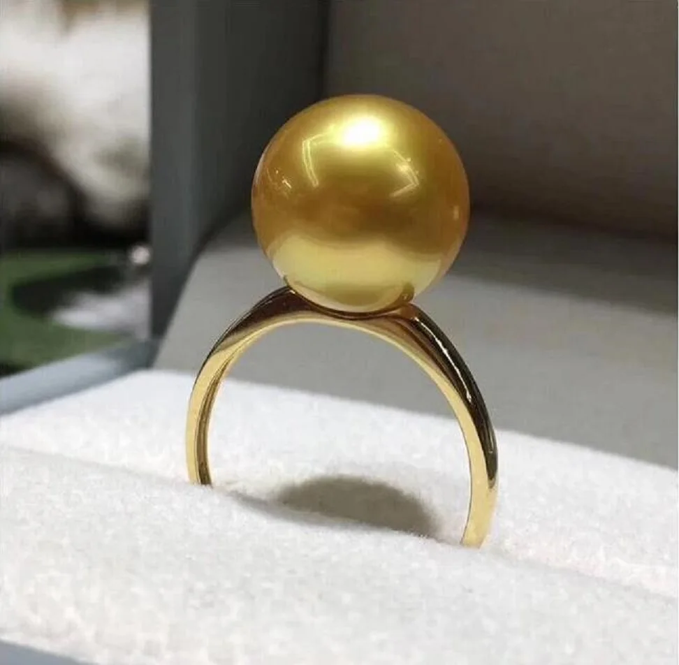 Stunning Natural Round AAAA++++ New 11-10mm Genuine Natural Round South Sea Golden Pearl Ring Adjustable 925S