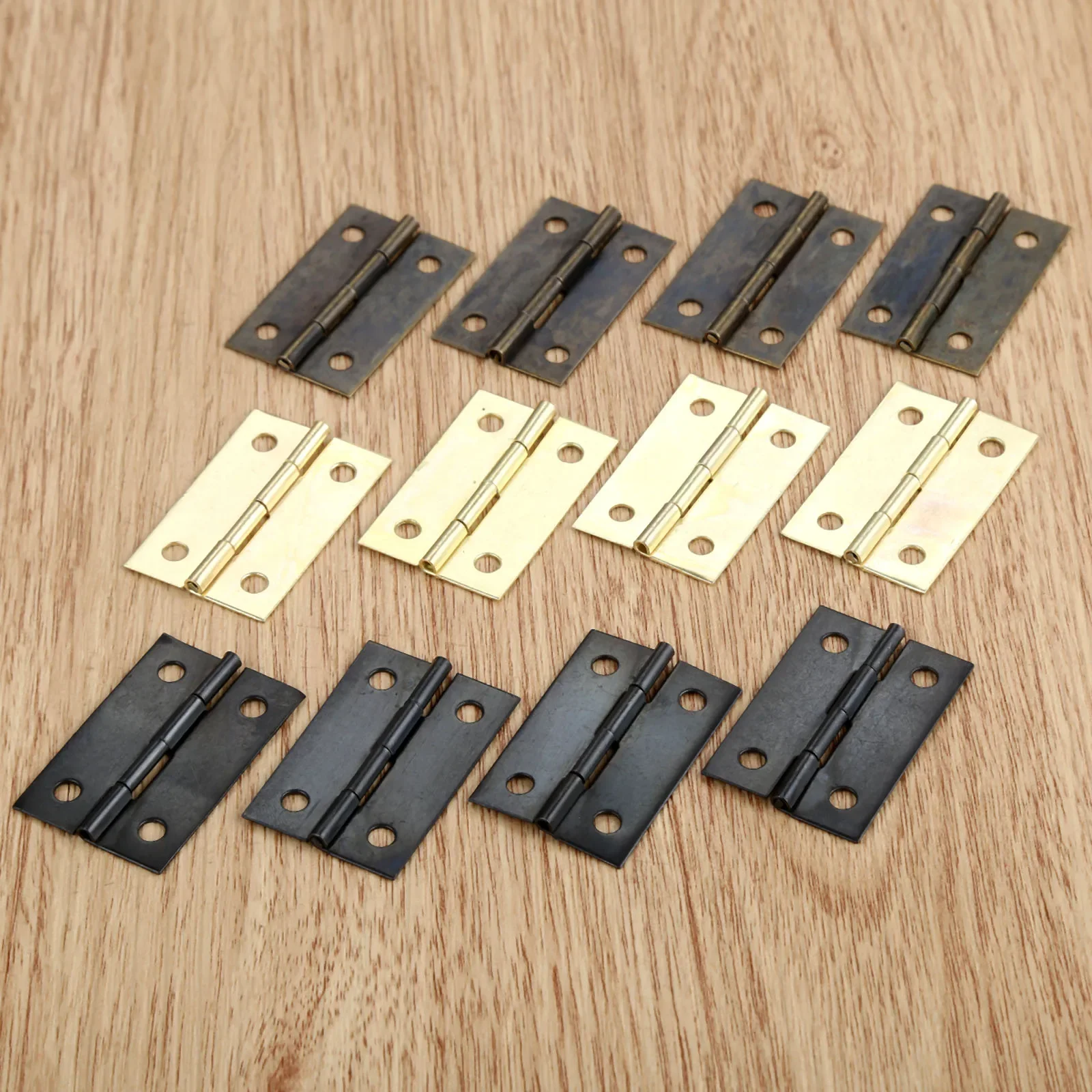 10pcs Hinges 4 Holes Black/Antique bronze/Gold Right Angle 35*21mm Retro Decor Hardware Chest Wooden Jewelry Box + 40 screws