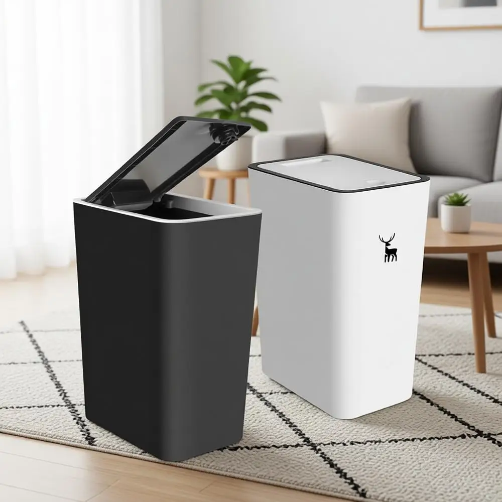 

Набор из 2 пластиковых мусорных баков с крышкой, 15 литров (4 галлона), подходят для защиты от домашних животных, идеально подходят для домашнего использования в ванной, на кухне, в спальне.