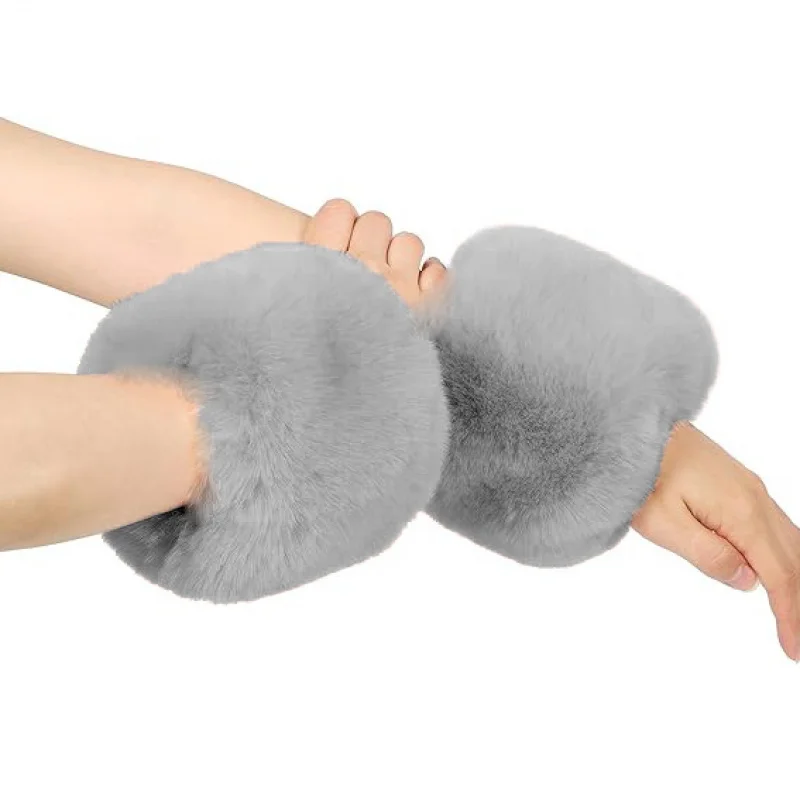 Woman Solid Color Rabbit Fur Large Sleeve Warmers Gloves Christmas Gift Sleeves Warmer Winter wear accessories