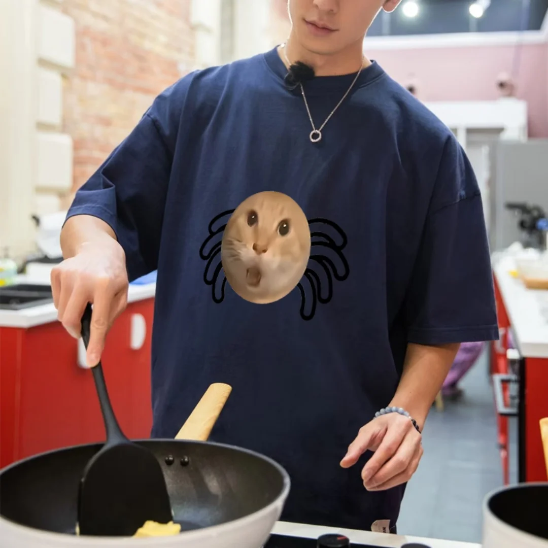 مجردة القط الجرافيك قصيرة الأكمام تي شيرت الصيف موضة الرياضة القطن الخالص تي شيرت رجالي ملابس الأطفال المحملة Y2k امرأة