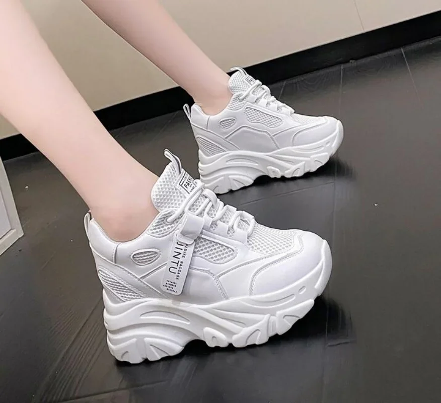 

New Spring Breathable Mesh Sneakers Hidden Increasing Sport Shoes Woman Wedge Casual Chunky Shoes High Platform Shoes 9CM