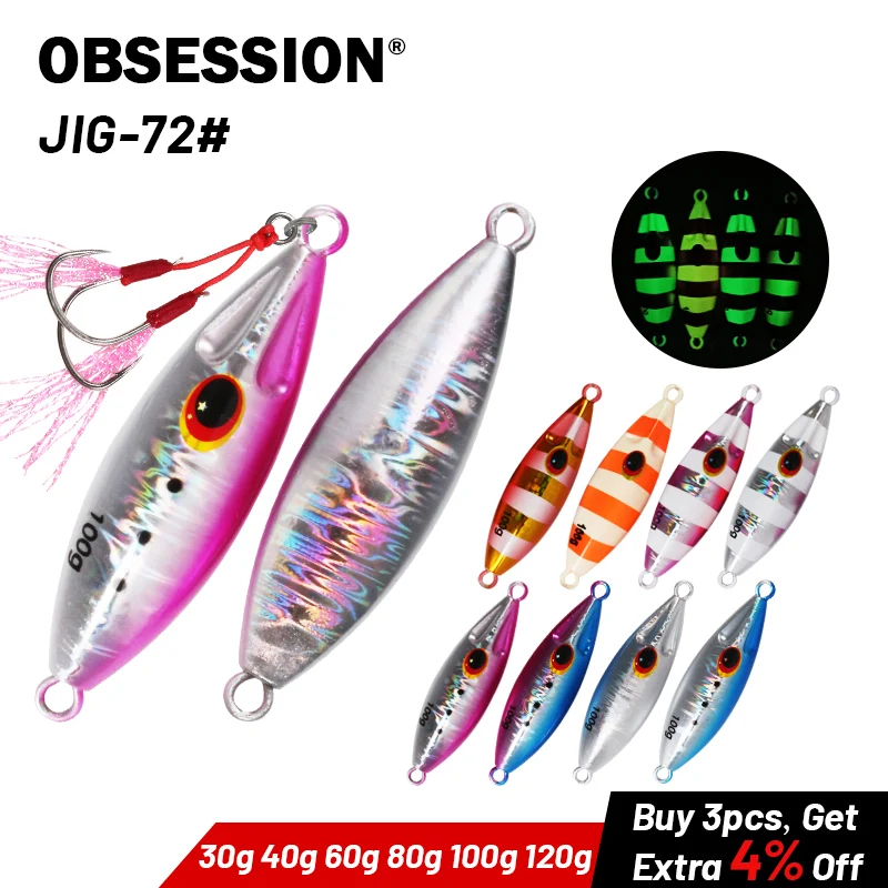 OBSESSION Slow Bee Slow pitch jig 30g 40g 60g 80g 120g Shore Casting Jigging Spoon Lure Glow Saltwater Fishing Lure Assist Hook