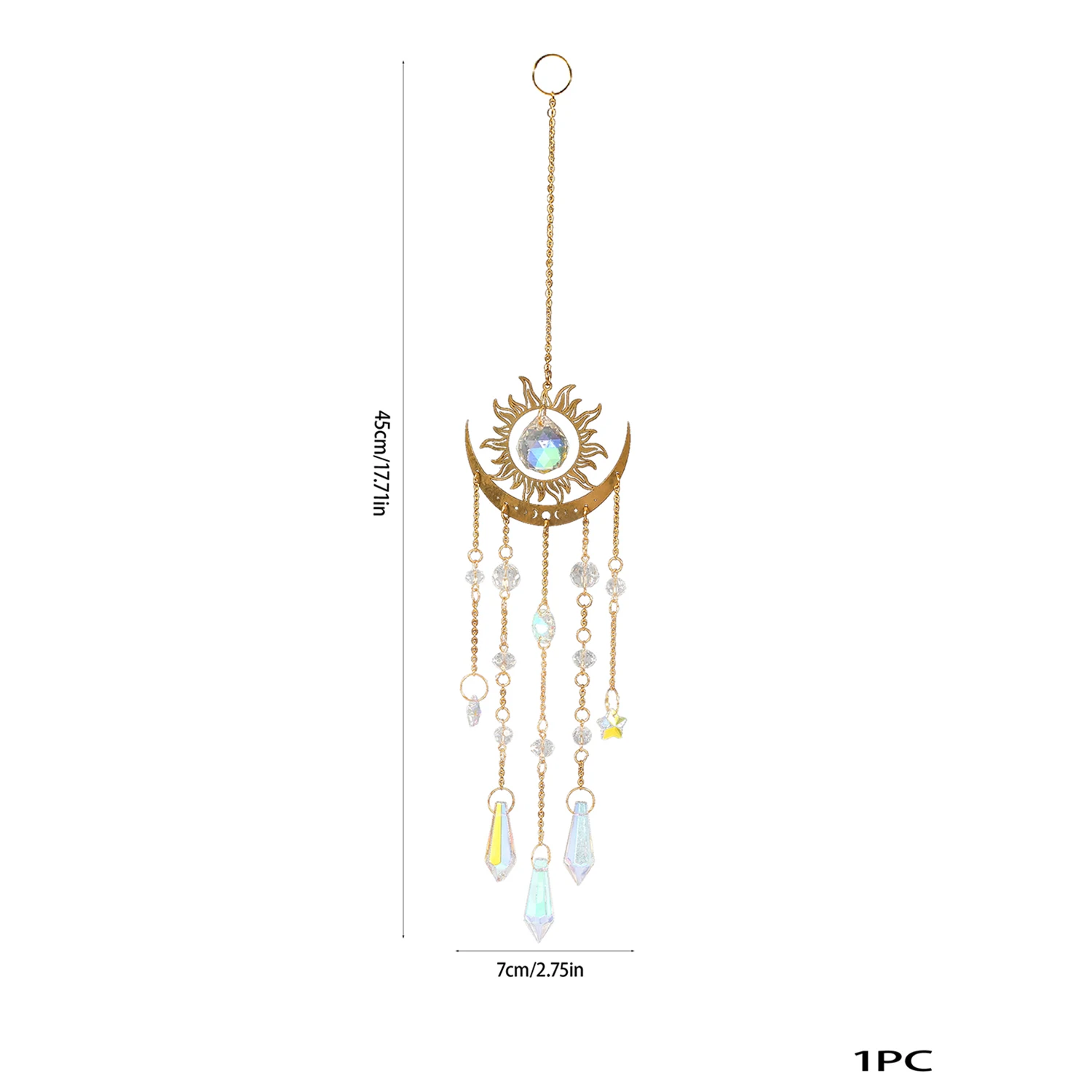 

1 шт. золотой кулон-ловец солнца в форме пламени и луны с кристаллами, разноцветные подвесные украшения для сада и улицы