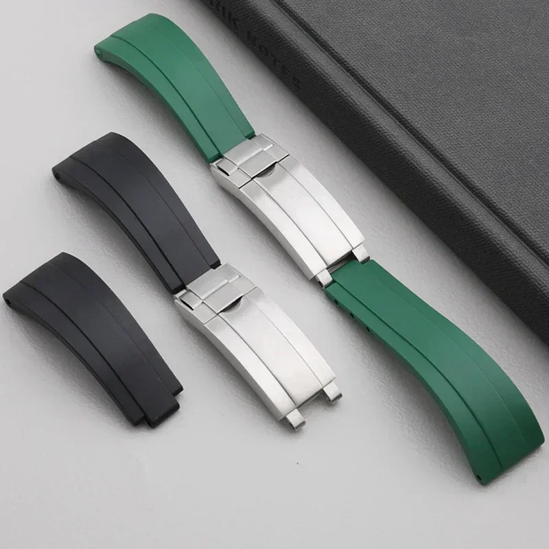 ل رولكس 20 مللي متر نهاية معدنية وصلة نهاية منحنية مع حزام ساعة مطاطي ناعم 40 مللي متر الغواصة GMT حزام أساور مشبك قابل للتعديل