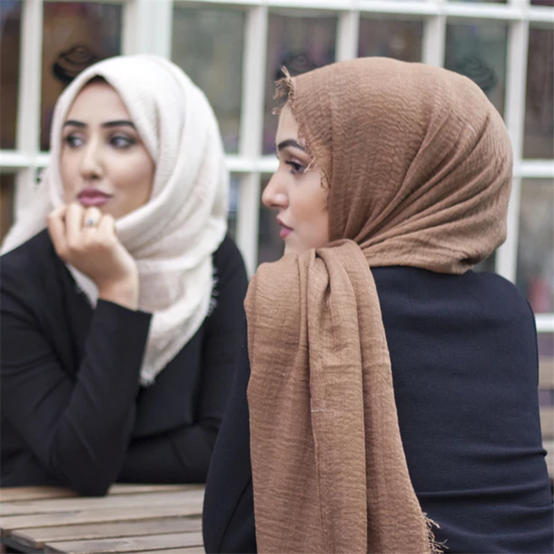 Gewone katoenen tulband voor moslimvrouwen, rimpelhijab, zachte hoofddoeken, sjaals en wikkels, monochromatische hijab, 2023