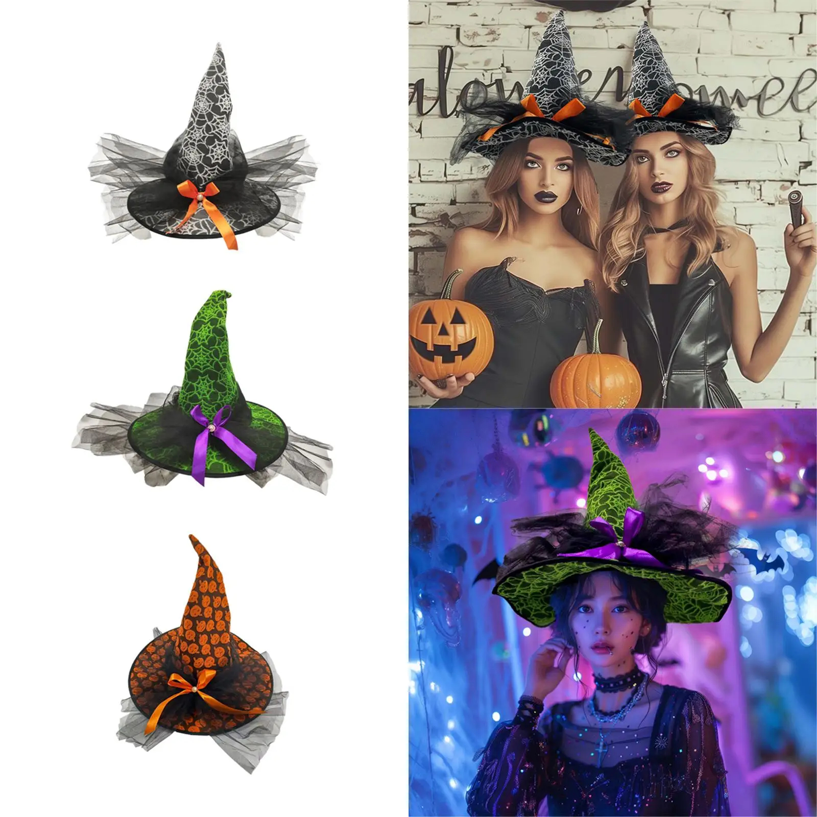 

Halloween Witch Hat for Decoration with Bowknot Sorceress Cap for Masquerade