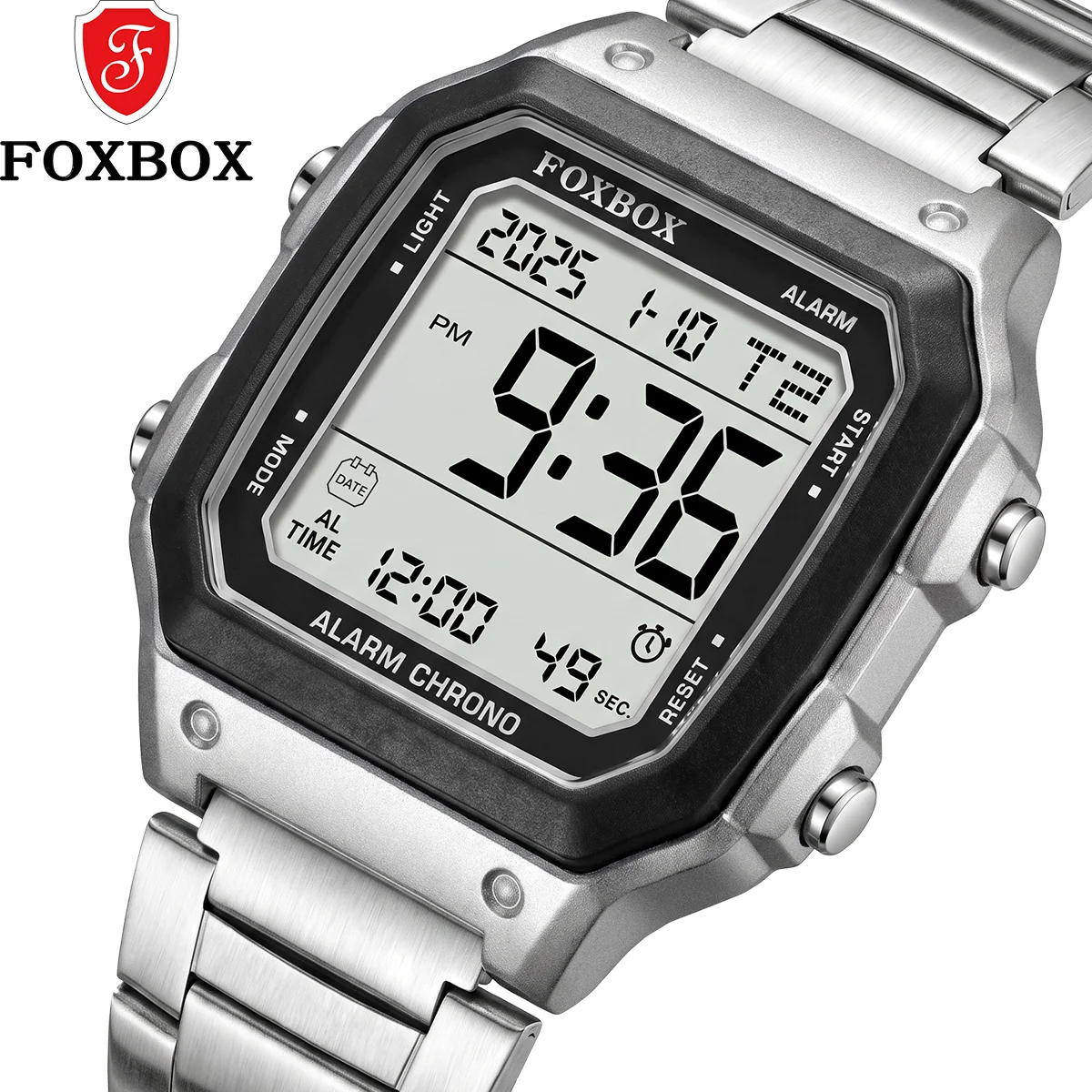 FOXBOX Square Mens Wristwatch LED Luminous Date Quartz Electronic Watch Waterproof Sports Luxury Watches For Men Reloj Hommes