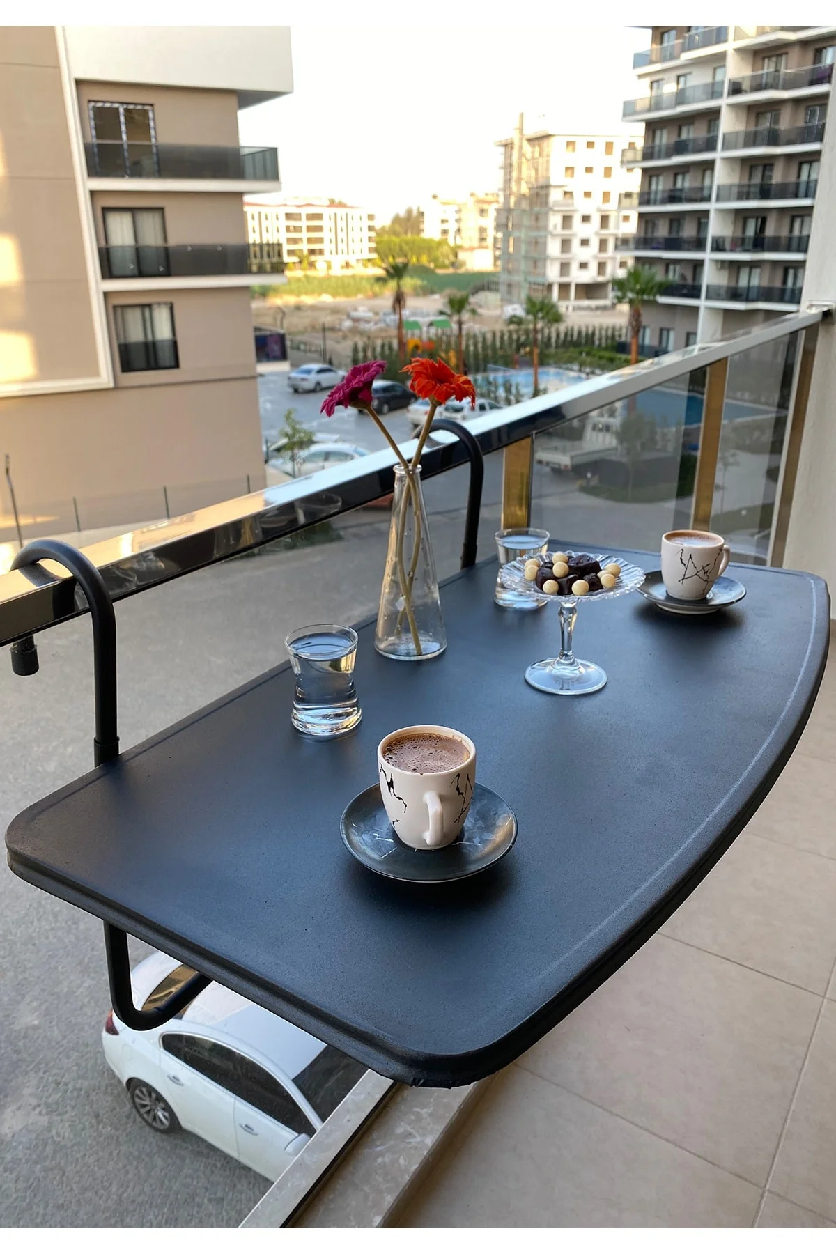 Balcony Folding Table Hanging On Iron Foldable, 3 Different Level Settings