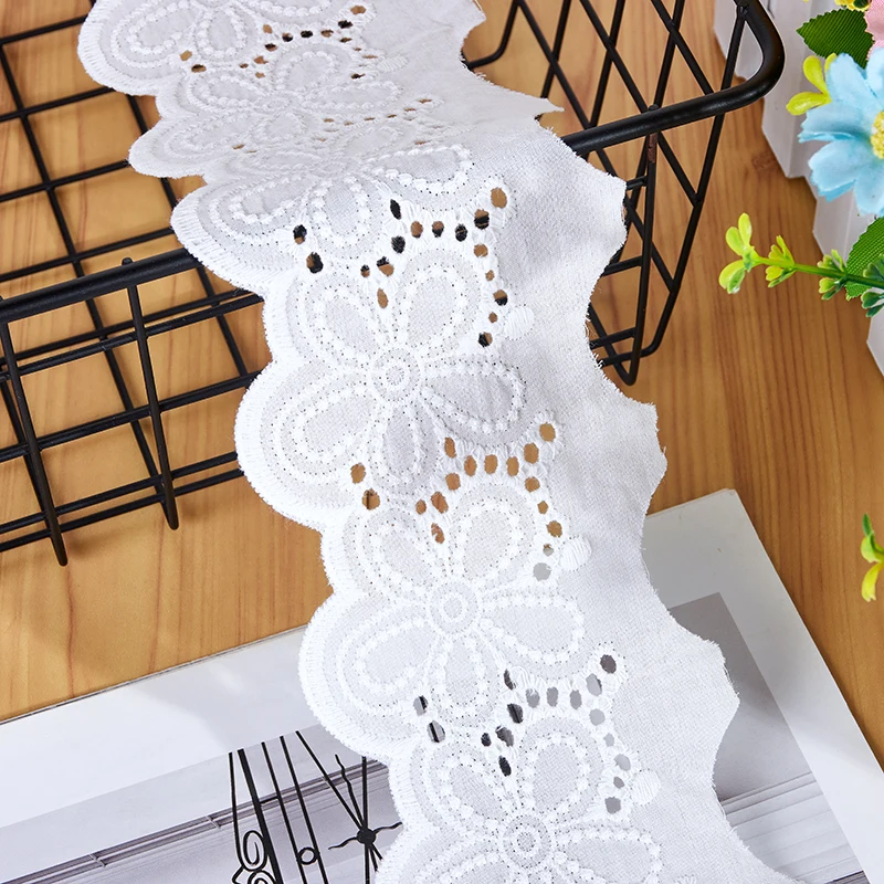 Cotton Embroidered White Flower Lace Fabric, Wide Sewing DIY Trim, Wedding Applique Ribbon, Collar Cloth, Guipure Decor, Hot