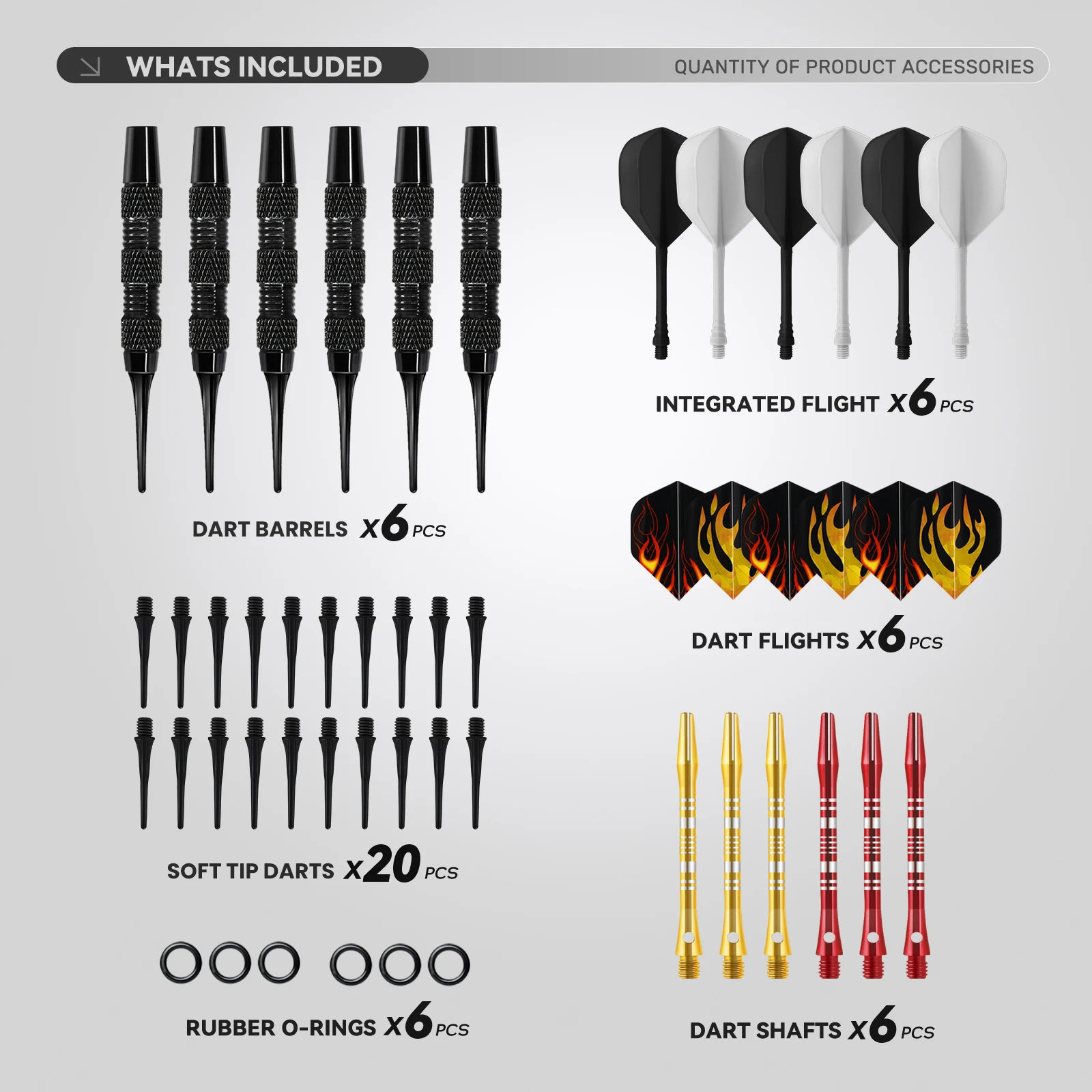 6pcs Iron Darts Set with Precision Grip Barrel, Integrated Flights, Extra Shafts & Tips for Professional Training and Games