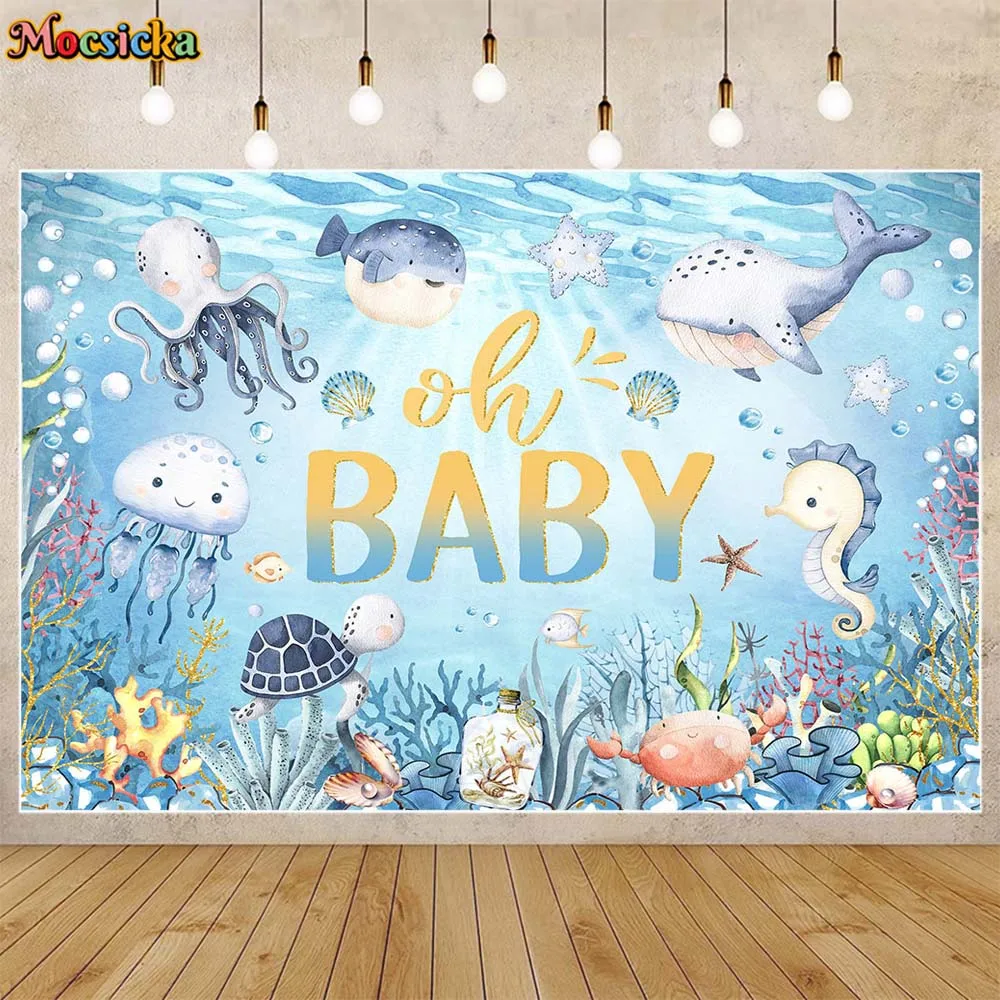 

Mocsicka Seabed Baby Shower Backdrop Boys Welcome Party Decor Under The Sea Child Birthday Background Banner Photo Studio Props