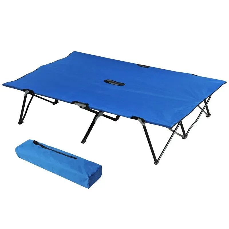 Folding Camping Bed 2 Adults 50 Inch Extra Wide Portable Elevated Cot with Tote Bag for Beach Hiking Outdoor Furniture