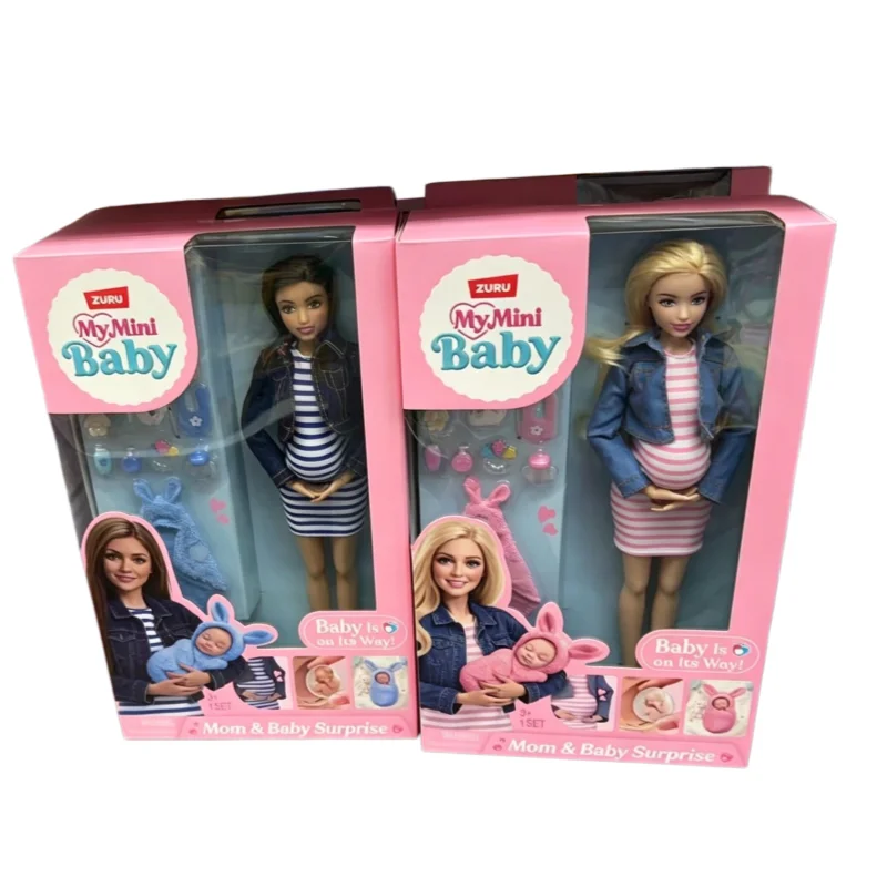 Genuine Pregnant Mom Baby Doll My Mini Baby Mom And Newborn Surprise Diy Pretend Play Toy With Complete Matching Accessory Set