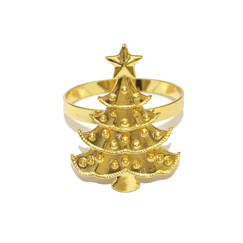 6Pcs Gold Christmas Napkin Rings Set Xmas Tree Crystal Snowflake Elk Napkin Holder for Christmas Wedding Party Dinner Table Deco