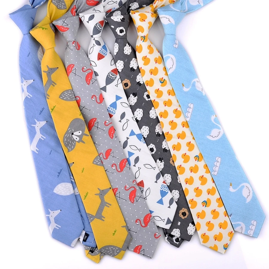 

2024 Trendy Narrow Ties For Men Colorful Cartoon Neckties Fox Fish Flamingo Neck Tie Casual Shirt Accessories Daily Wear Cravat