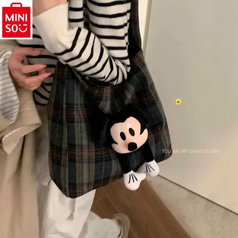 

MINISO Disney's new Mickey cartoon anime casual versatile handbag, women's fashionable large capacity storage tote bag