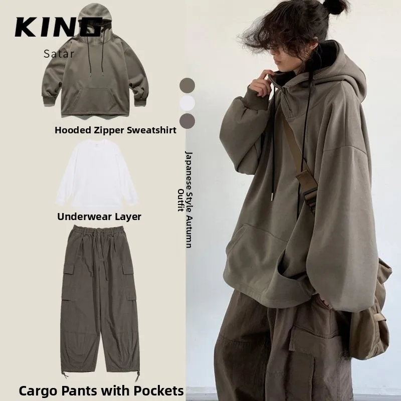 

Осенне-зимний комплект с капюшоном для мужчин и женщин, свободный крой, удобный стиль, с длинными рукавами, из полиэстера, повседневная верхняя одежда, модный ретро-образ