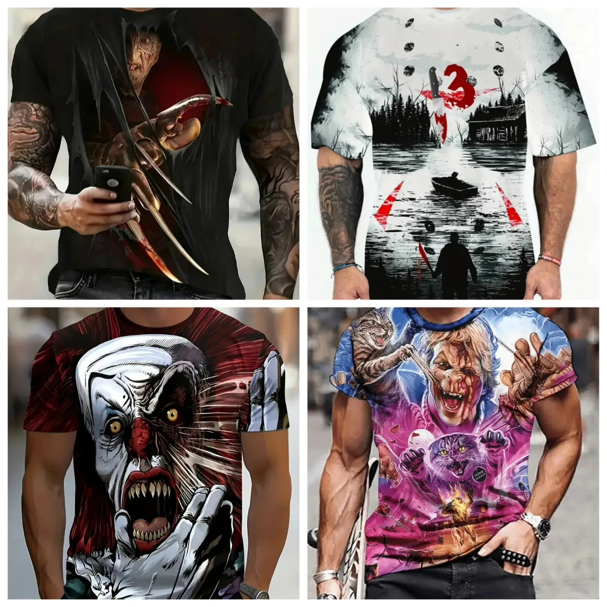 

Horror Movie Killer Jason Voorhees All Flat T-Shirts 3D Printed Short Sleeve T-Shirt Top Men's and Women's Quick Drying MOTO Top