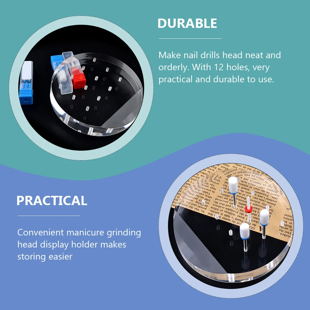 

Nail Drill Bit Organizer 12 Holes Wear Resistant Acrylic Material Perfect for Salon Training DIY Nail Grinding Head Display Rack