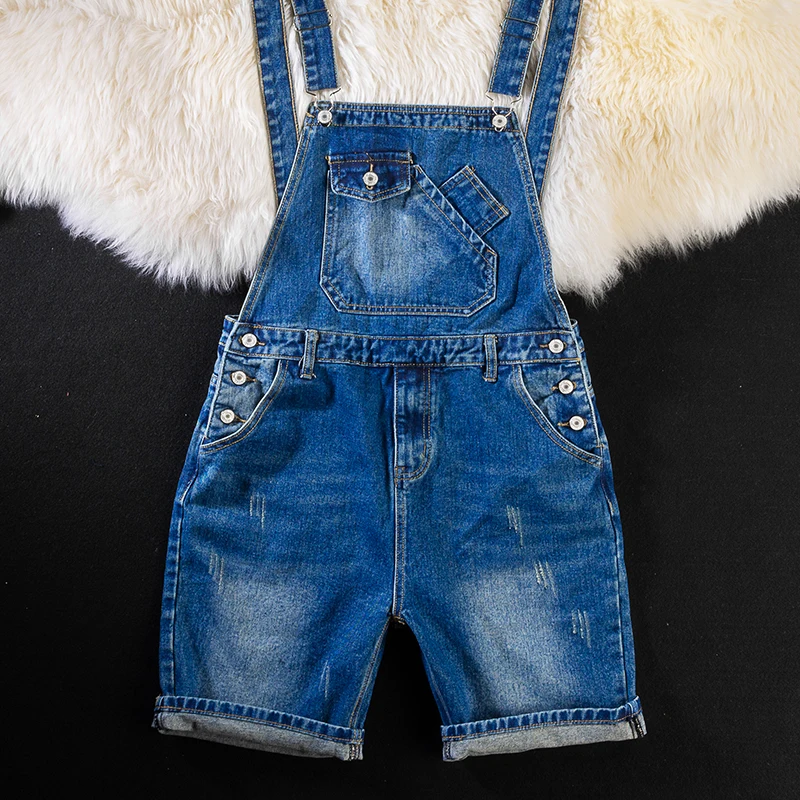 

Retro Japanese Sle Men's Denim orts Summer Workwear Slim Fit Overalls Five-Point Belted Pants Youthful Casual Jeans