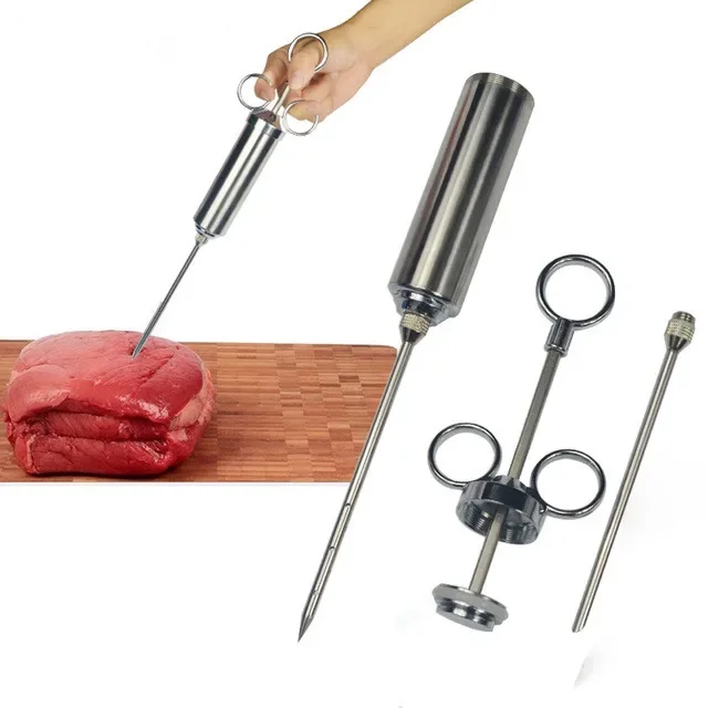 1PC Food Flavor Seasoning BBQ Meat Syringe Marinade Injector Kit Injection Gun with 2 Needles for Pork Chicken Turkey QA 117