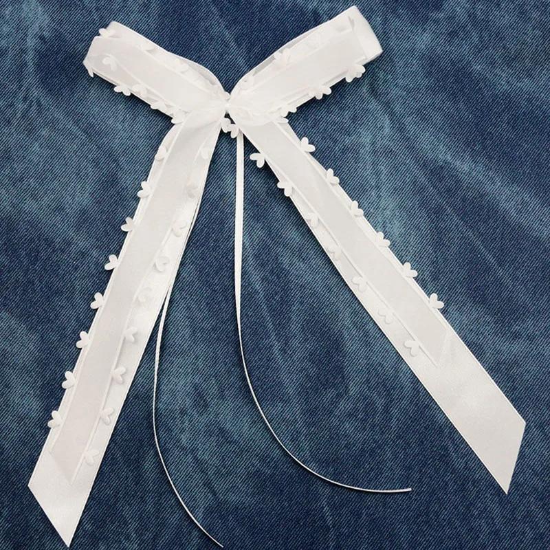 (10 Pieces/pack) 13*22cm Handmade Lace Bow Heart Edge Ribbon Bows Brooches Wedding Bouquet Hair Accessories Double Layered