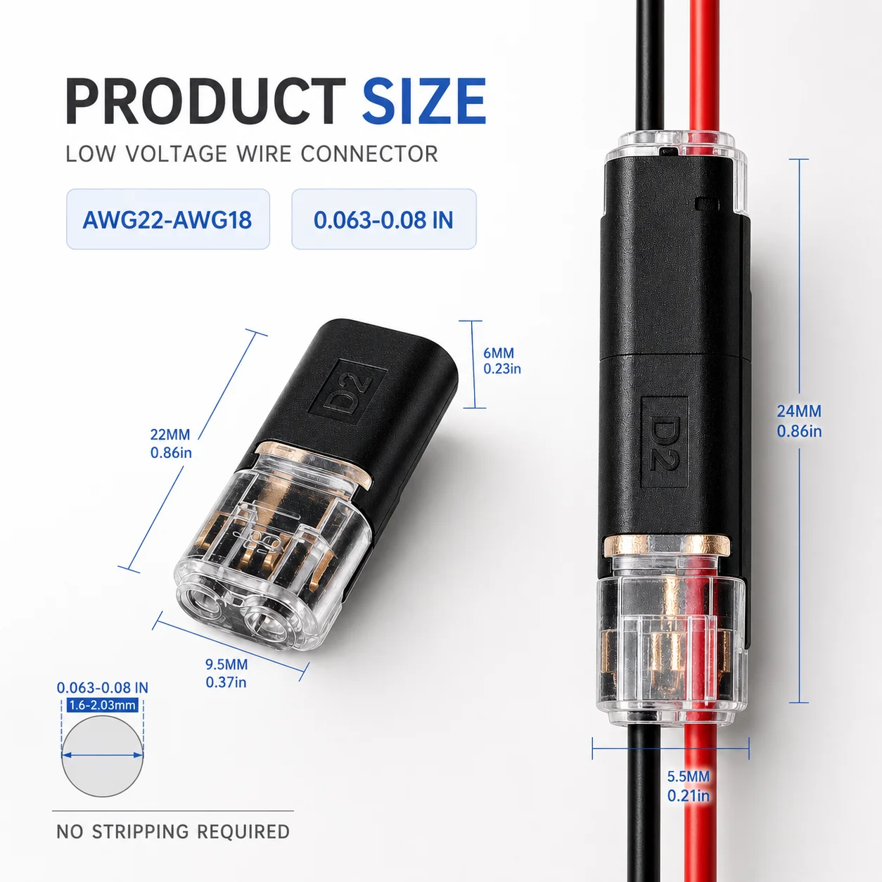 Wire Connector 2 Pin Electrical Cable Connector 50PCS Pluggable Cable Splice Terminal Quick Connector for LED Strip