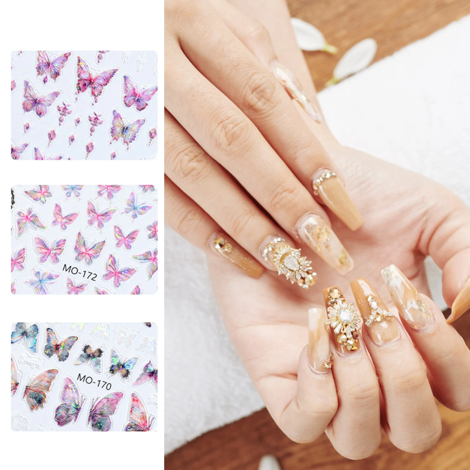 5D Butterfly Manicure Nail Stickers 5D Romantic Butterfly Dazzling Stickers for Hand Decoration Nail Art