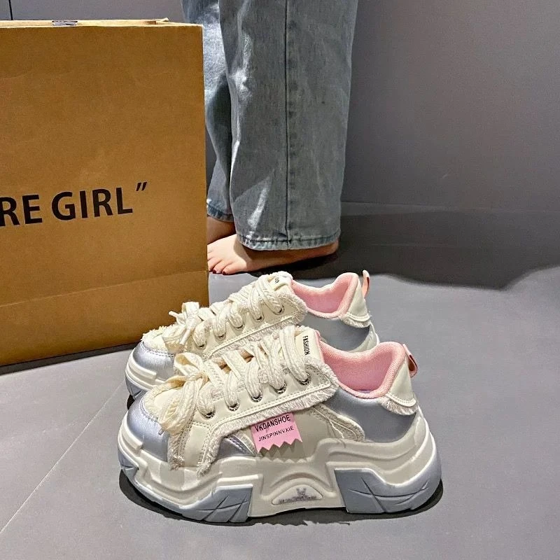 

2025 Spring New Women Dad Shoes Dopamine Lace Up Thick Sole Hidden Height Increase Versatile Sports Casual Super Popular