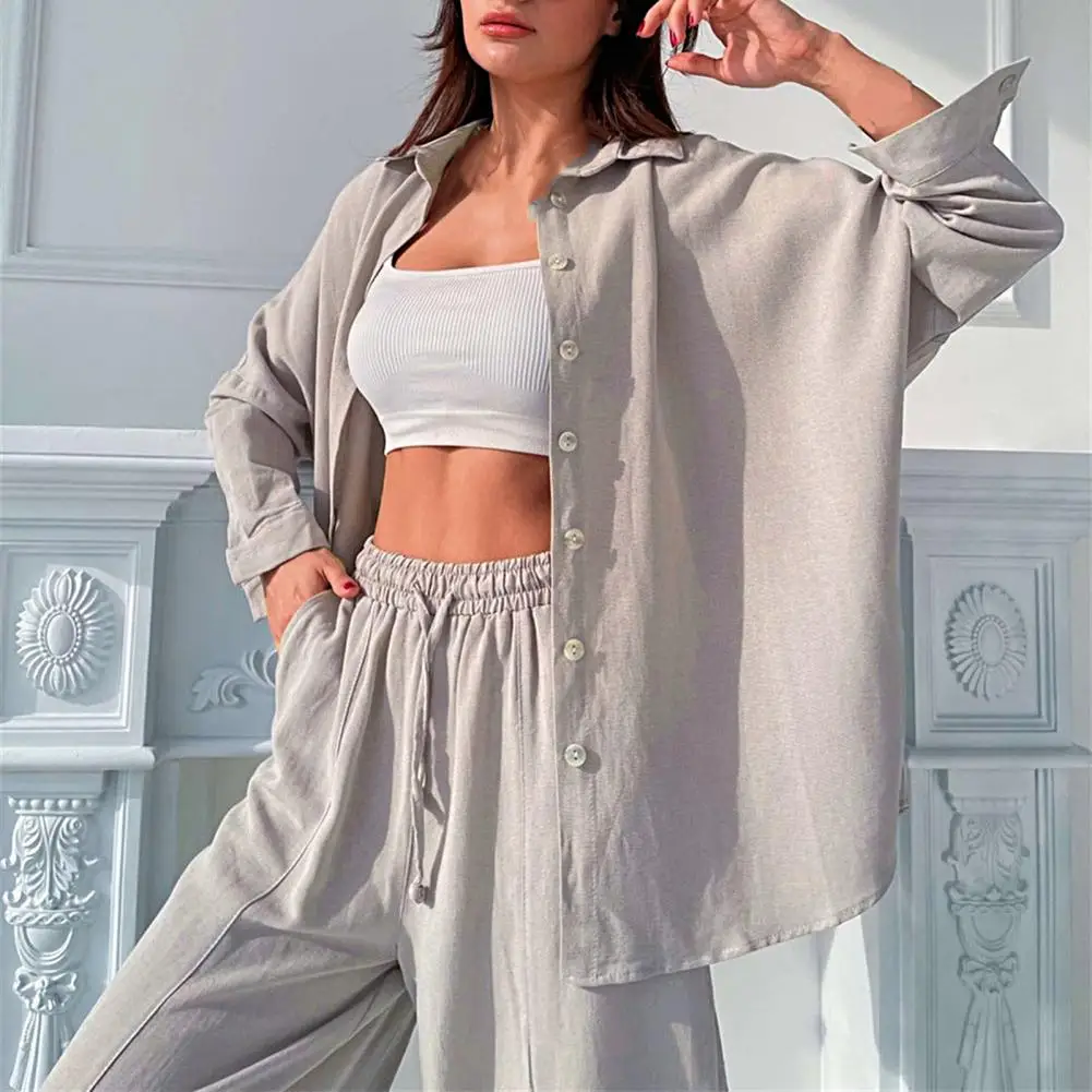 New In Women's Tracksuit Spring Fall Casual Oversized Shirts and Wide Leg High Waist Pants 2 Piece Sets Women Outfits Elegant