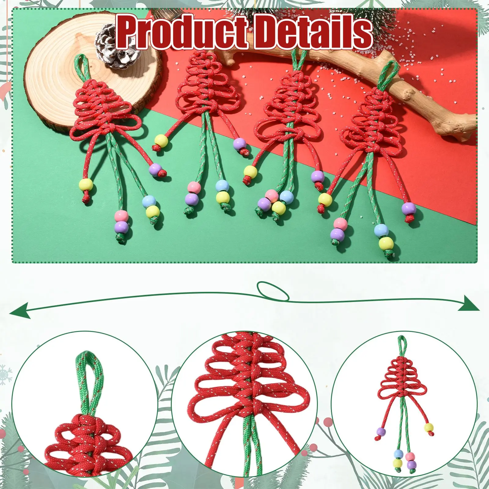 PandaHall 4 Stück Weihnachtsbaumschmuck, Polyester/Spandex Quastenkordel 205x74mm für DIY Schmuckherstellung & Feiertagsbasteleien – Detail 3