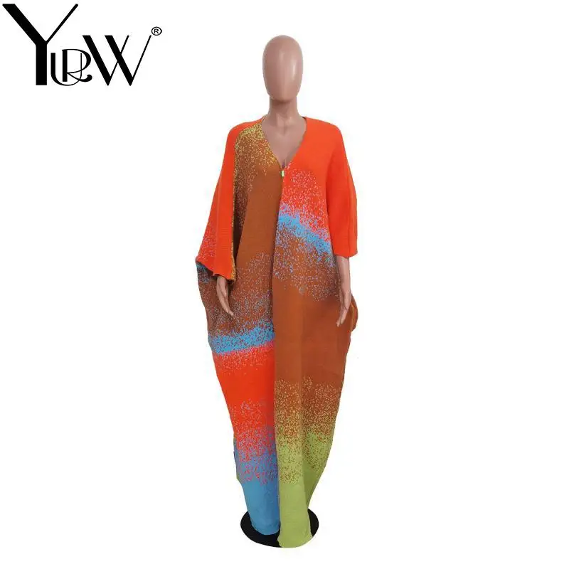 

YUERWAN Women Knitted Coat 2025 Autumn Winter Color Matching Full Sleeve All Match Loose Casual Long Knitting Jacket Overcoat
