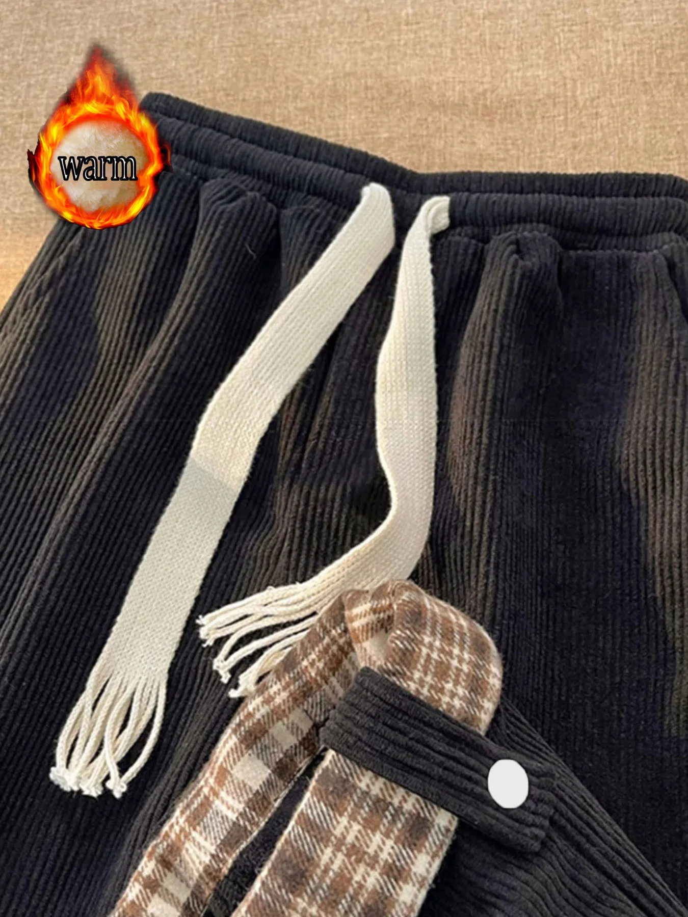 กางเกงขากว้างผ้าลูกฟูกฤดูใบไม้ร่วงและฤดูหนาวของผู้หญิงมีซับในผ้าฟลีซ หนาเพื่อความอบอุ่น กางเกงขาตรงสไตล์เกาหลีอเนกประสงค์